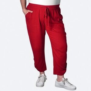 Jules & Leopold Cropped Linen Blend Pants XL 1X 14 16 Ruby Red Button Hem